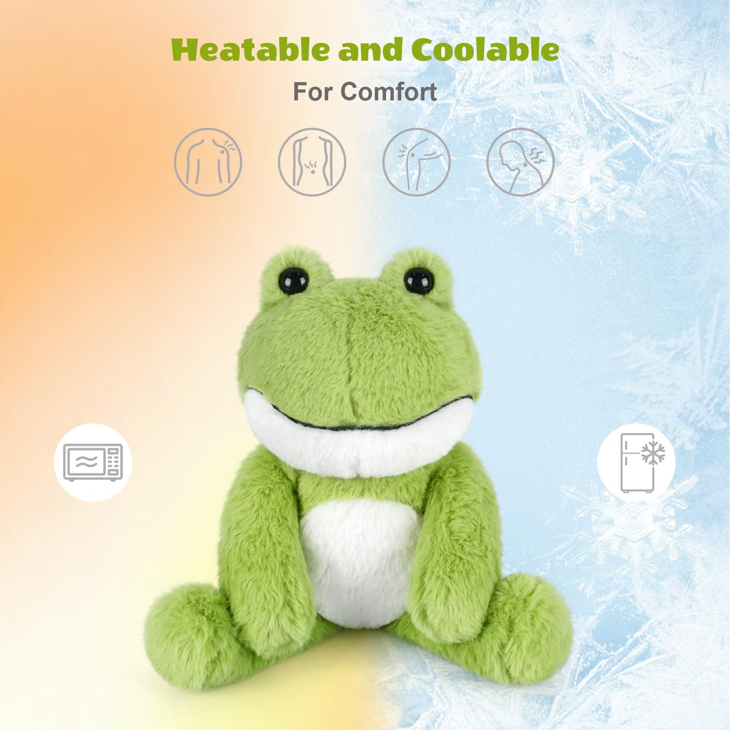 SuzziPals Heatable & Coolable Frog Stuffed Animal, Microwave Heating Pad Plushies for Soothing & Relaxation, Stuffed Frog Plush Toys for Stress Relief, Cute Frogs for Kids & Adults