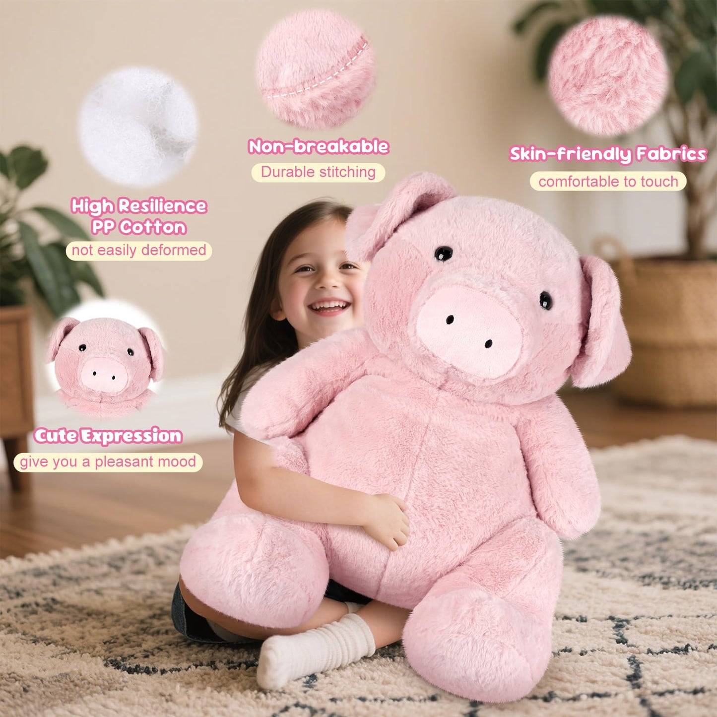 SuzziPals Giant Pink Pig Stuffed Animal 30", Jumbo Soft Giant Stuffed Animal, Big Pigs Cute Plush Toys Hugging Pillow for Stress Relief & Sleep Aid, Huge Cuddly Pig Plush Gift for Kids Adults