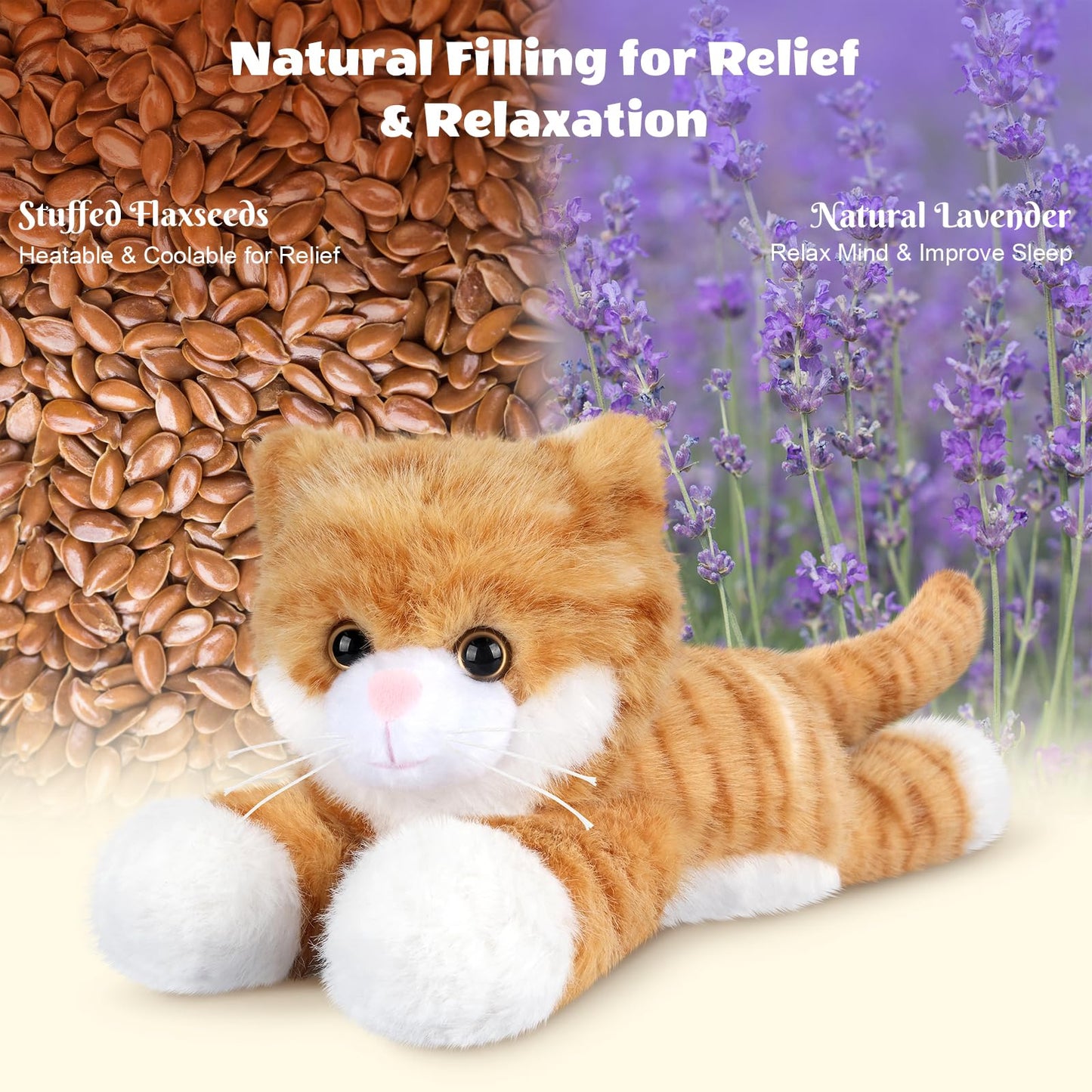 SuzziPals Heatable & Coolable Orange Cats Stuffed Animals, Microwave Heating Pad Animals for Discomfort, Orange Cats Cute Stuff for Companion, Lavender Stuffed Animals, Plush Toys Gifts