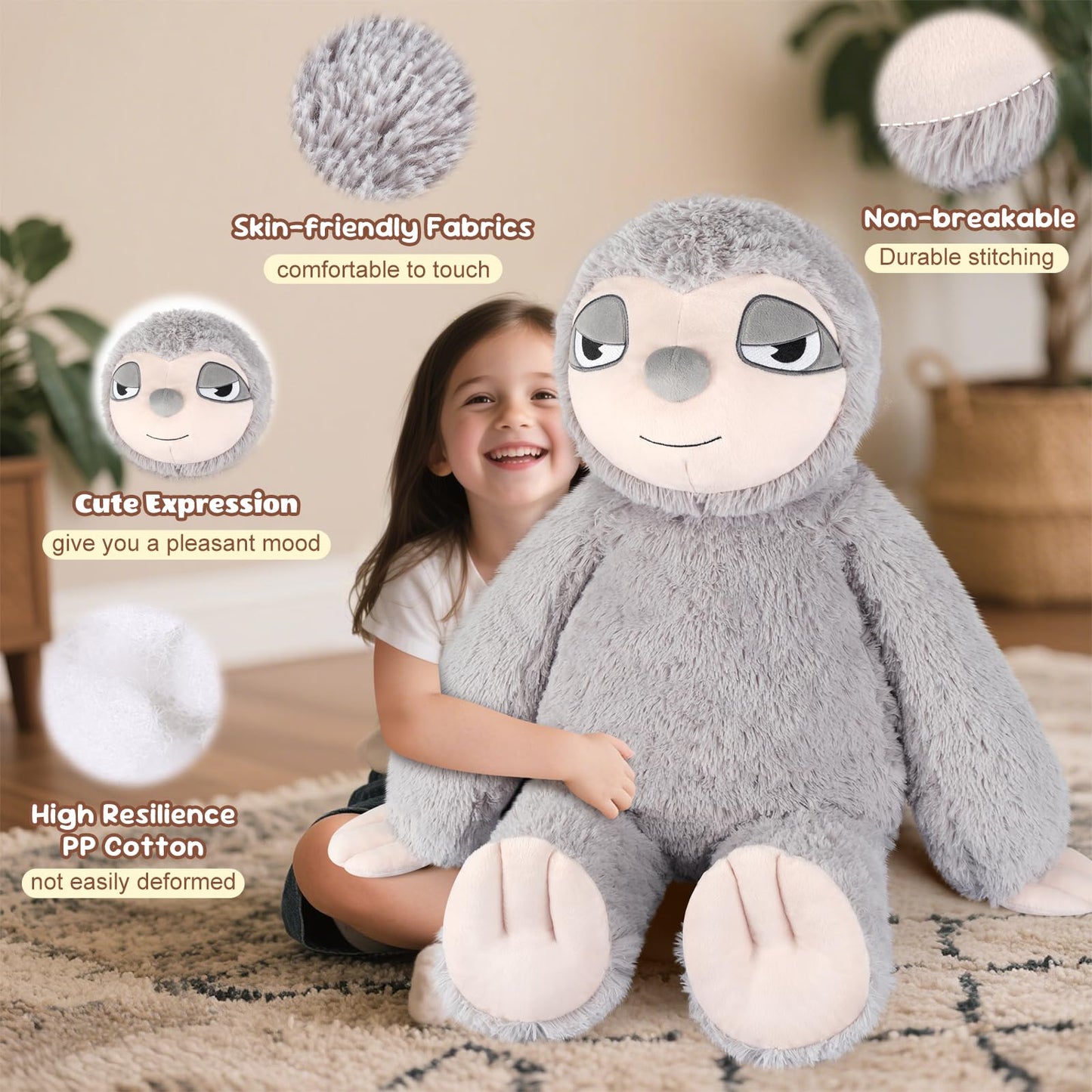 SuzziPals Huge Sloth Stuffed Animal 30", Jumbo Soft Sloth Stuffed Animals, Big Plushies for Stress Relief & Sleep Aid, Cuddly Giant Plush Gifts for Kids Adults
