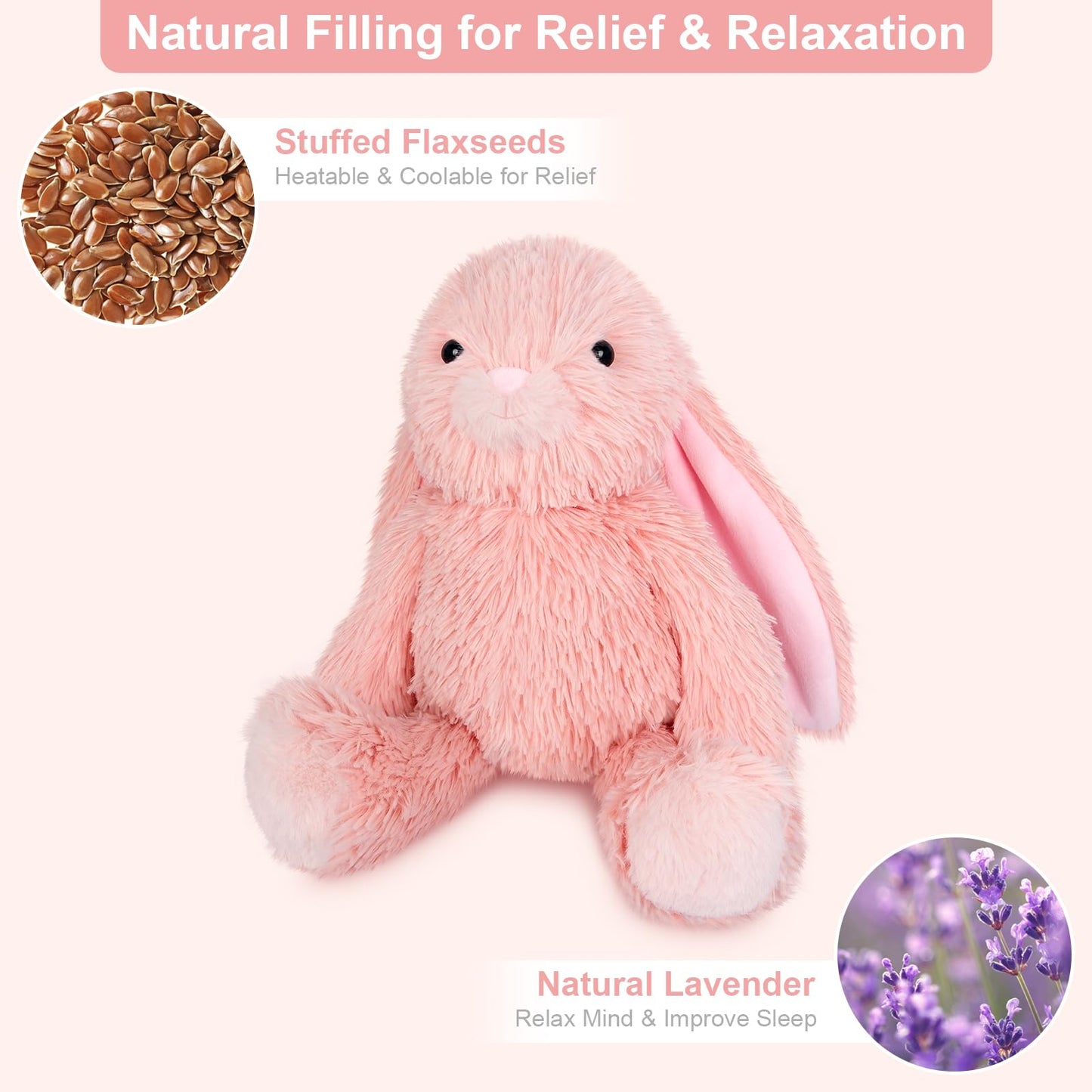 SuzziPals Heatable & Coolable Pink Bunny Stuffed Animal Heating Pad for Soothing & Relaxation, Lavender Pink Bunny Plush for Discomfort, Rabbit Stuffed Animals for Kids, Bunny Plushies Gifts