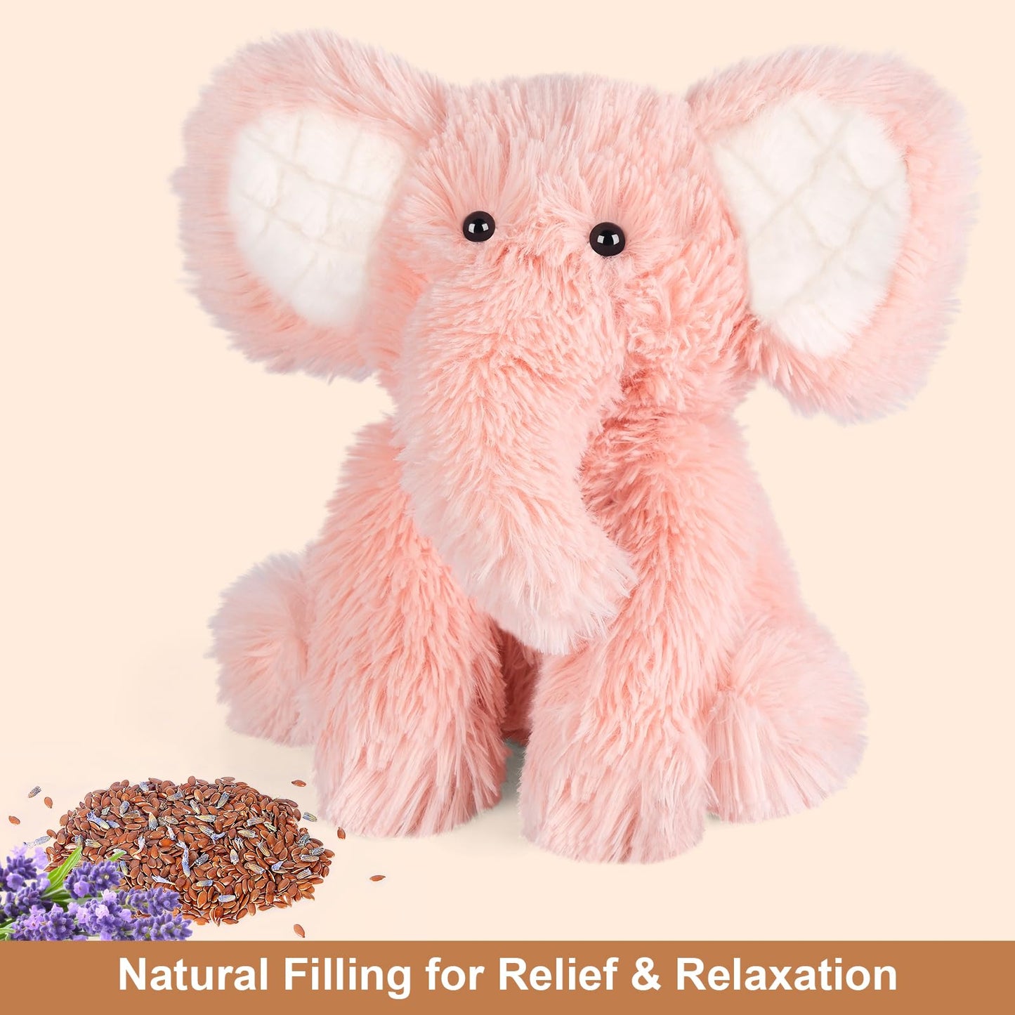 SuzziPals Heatable & Coolable Pink Elephant Plushie, Microwavable Heating Pad, Stress & Discomfort Relief, Lavender Scented Toy