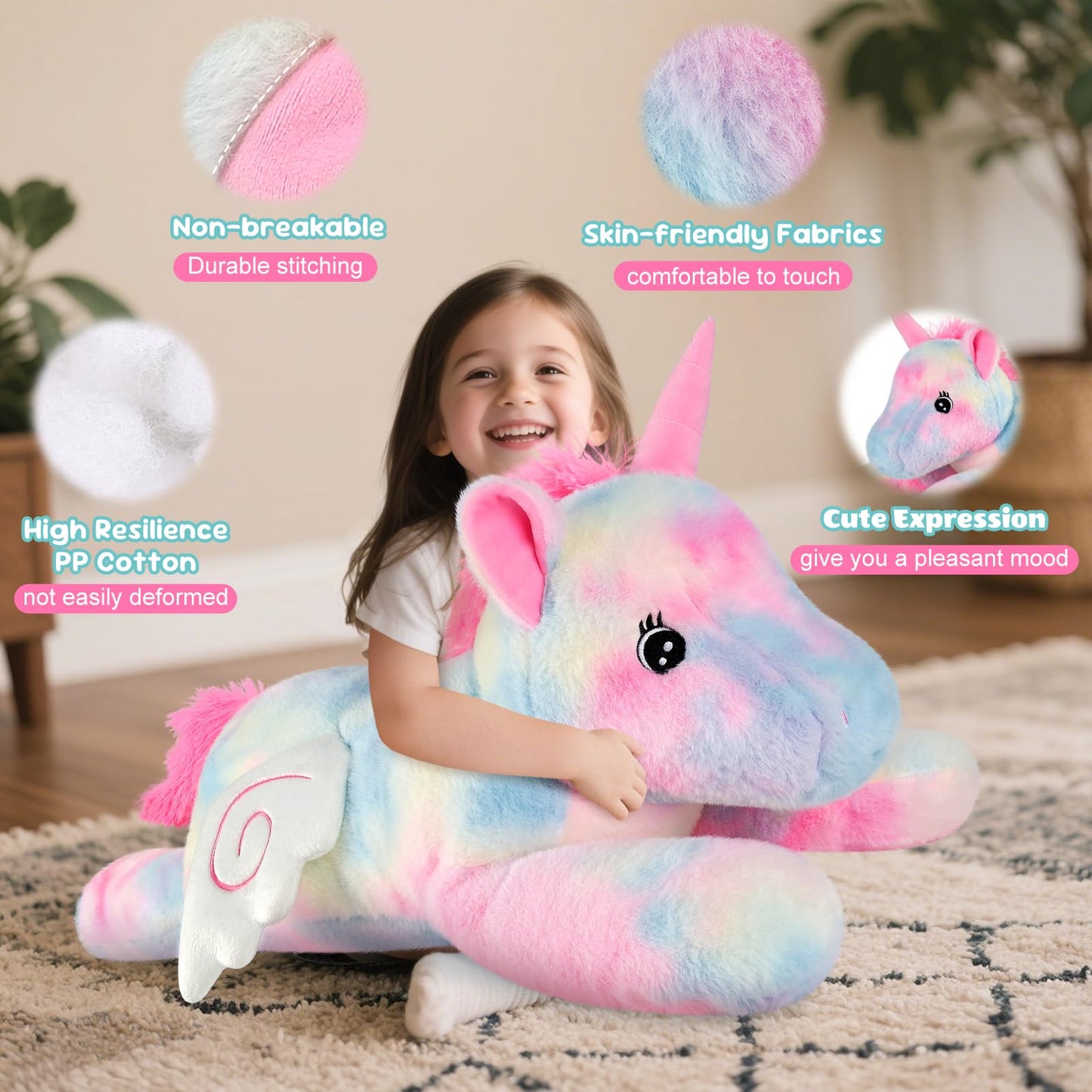 SuzziPals Giant Rainbow Unicorn Stuffed Animal 30", Jumbo Soft Big Stuffed Animals, Giant Plush Toys Hugging Pillow for Stress Relief & Sleep Aid, Huge Cuddly Cute Plushies Unicorn Gifts for Kid Adult
