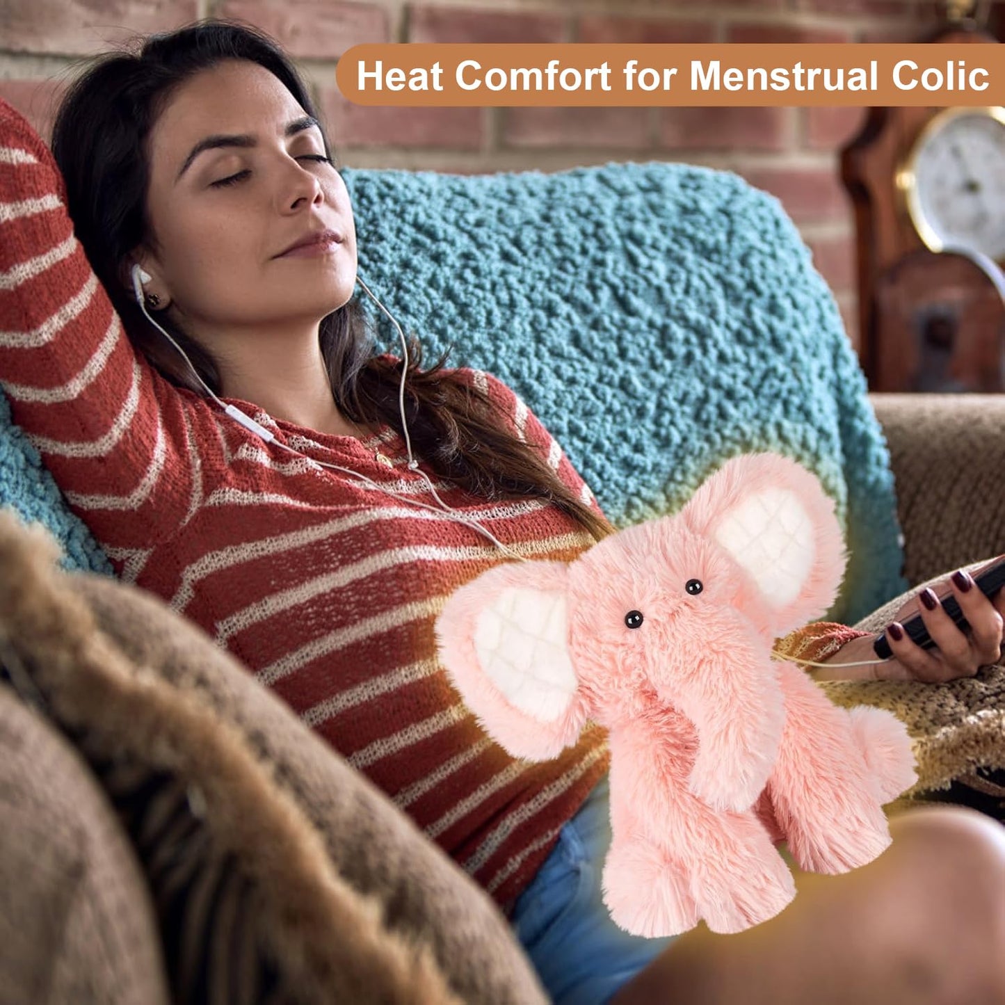 SuzziPals Heatable & Coolable Pink Elephant Plushie, Microwavable Heating Pad, Stress & Discomfort Relief, Lavender Scented Toy