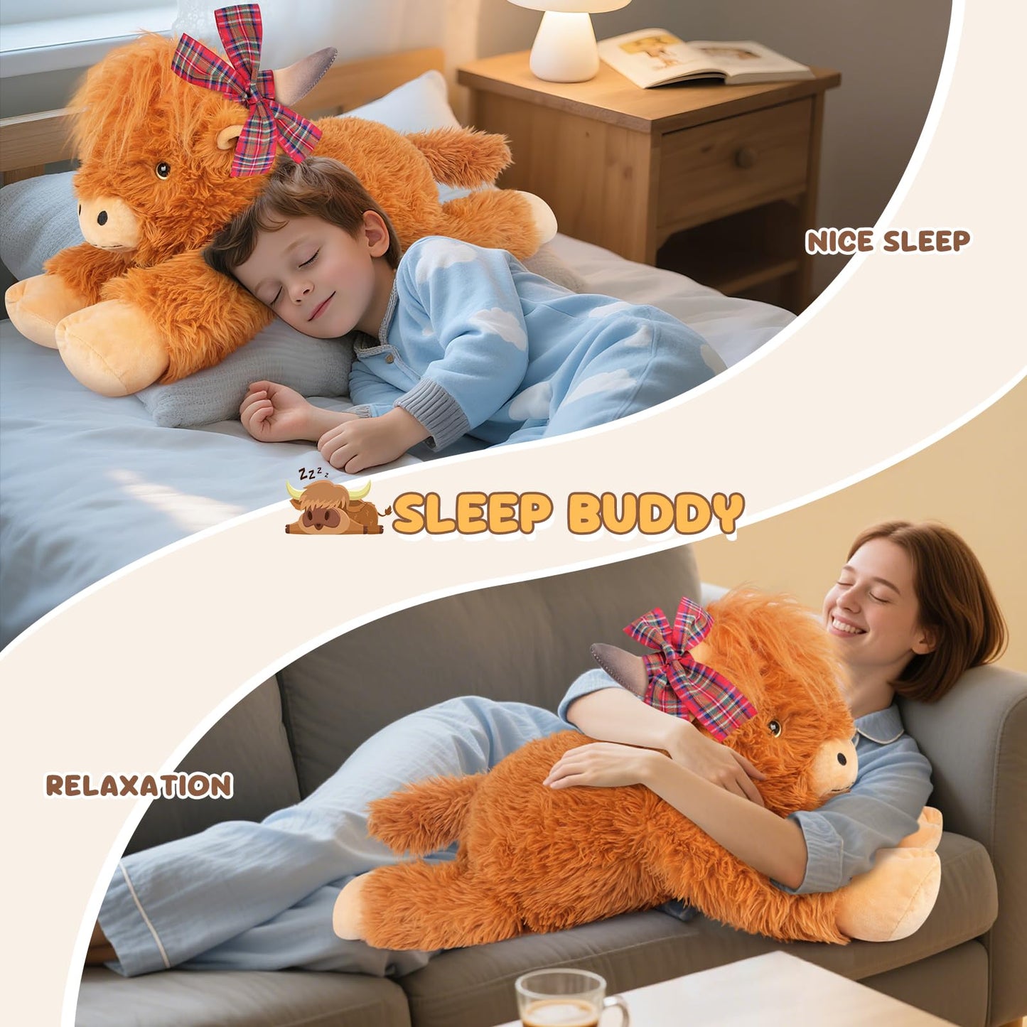 SuzziPals Giant Highland Cow Stuffed Animal 30", Jumbo Soft Giant Stuffed Animals, Highland Cow Plush Toys for Stress Relief & Sleep Aid, Huge Cuddly Cute Plushies Gift for Kids Adults
