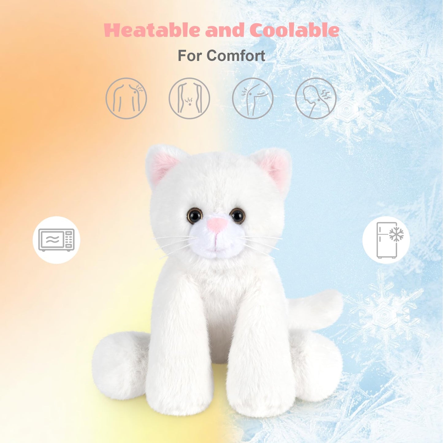 SuzziPals Heatable & Coolable White Cats Stuffed Animals, Microwave Heating Pad Animal for Discomfort, White Cats Plush for Companion, Cat Plushies Lavender Stuffed Animal, Stuffed Cat Toys Gift