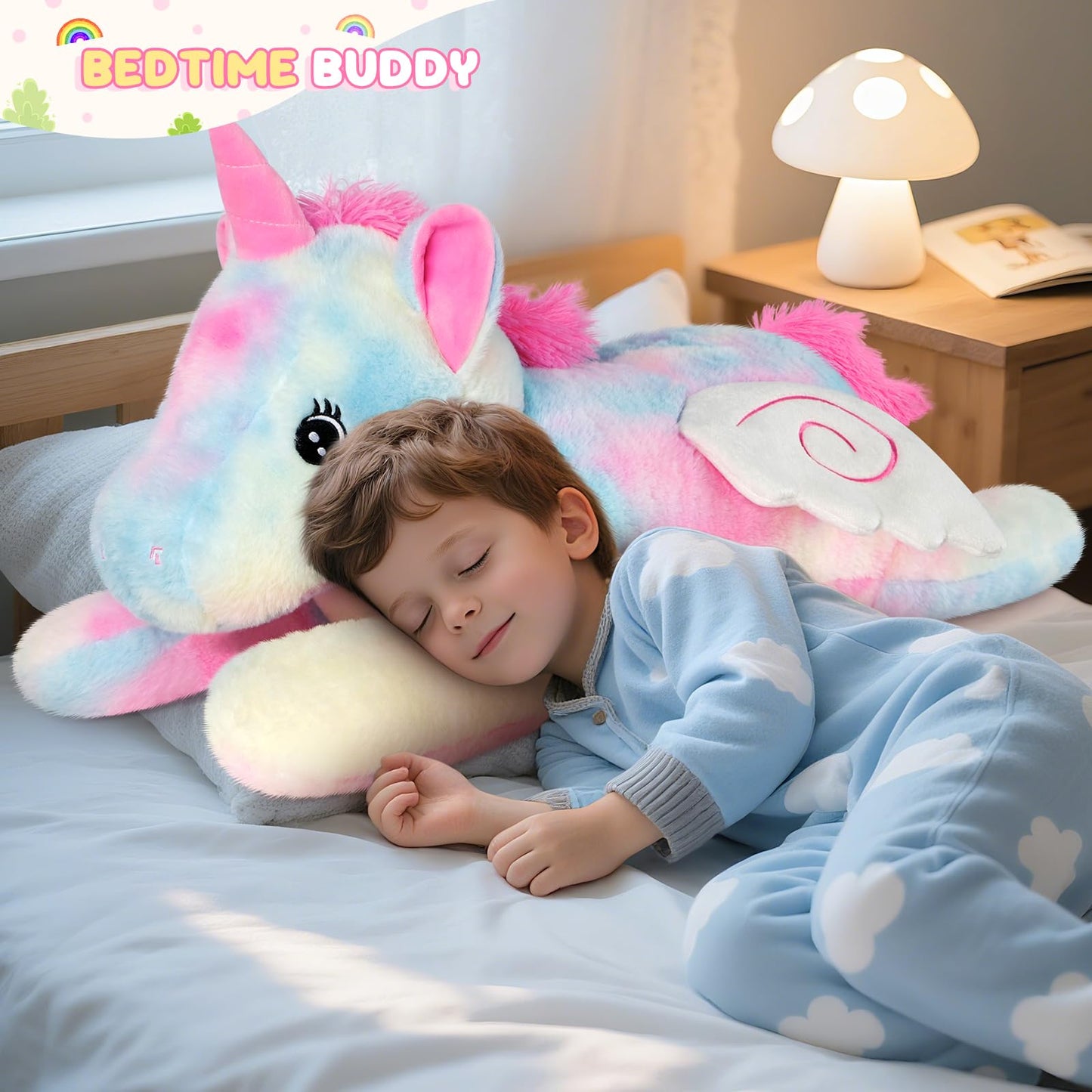 SuzziPals Giant Rainbow Unicorn Stuffed Animal 30", Jumbo Soft Big Stuffed Animals, Giant Plush Toys Hugging Pillow for Stress Relief & Sleep Aid, Huge Cuddly Cute Plushies Unicorn Gifts for Kid Adult