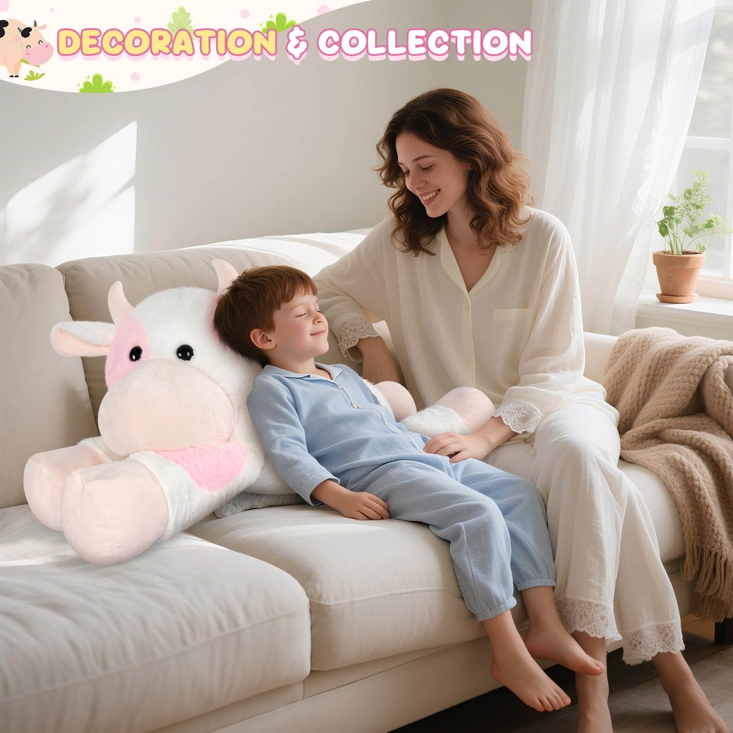 SuzziPals Giant Cow Stuffed Animal 30", Jumbo Strawberry Cow Plush Toys, Giant Stuffed Animal Hugging Pillow for Stress Relief & Sleep Aid, Huge Cuddly Dairy Plushies Gift for Kids Adults