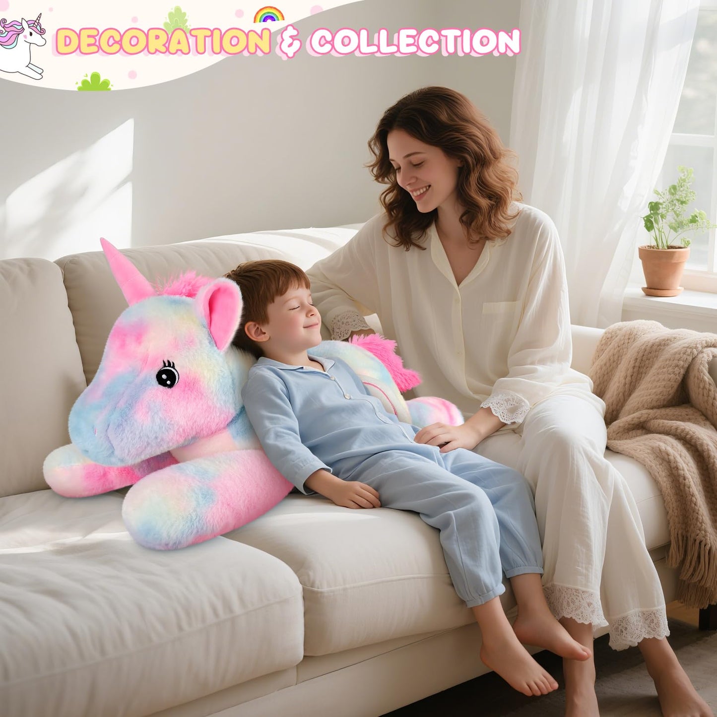 SuzziPals Giant Rainbow Unicorn Stuffed Animal 30", Jumbo Soft Big Stuffed Animals, Giant Plush Toys Hugging Pillow for Stress Relief & Sleep Aid, Huge Cuddly Cute Plushies Unicorn Gifts for Kid Adult