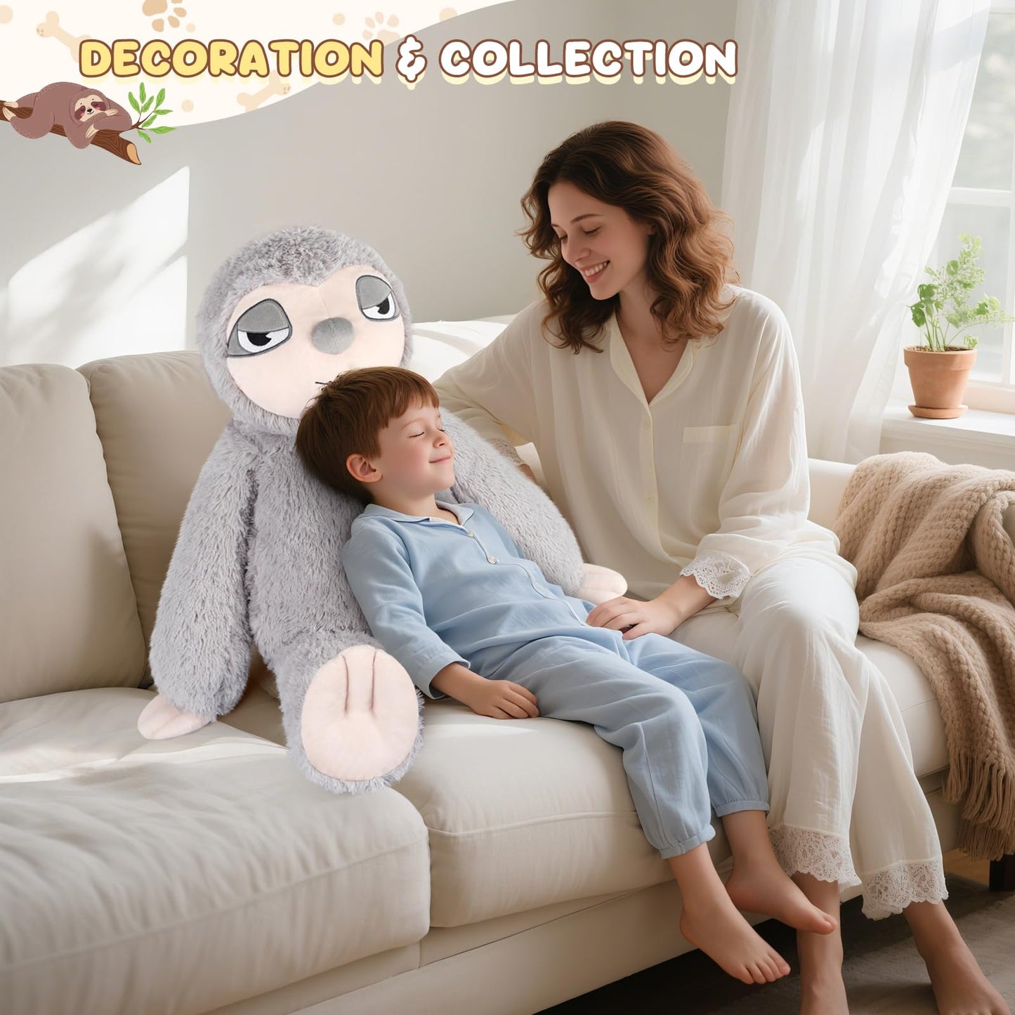 SuzziPals Huge Sloth Stuffed Animal 30", Jumbo Soft Sloth Stuffed Animals, Big Plushies for Stress Relief & Sleep Aid, Cuddly Giant Plush Gifts for Kids Adults