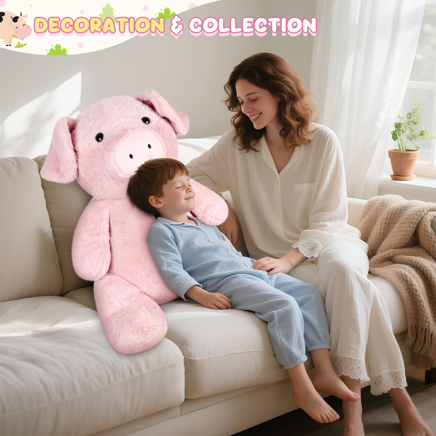 SuzziPals Giant Pink Pig Stuffed Animal 30", Jumbo Soft Giant Stuffed Animal, Big Pigs Cute Plush Toys Hugging Pillow for Stress Relief & Sleep Aid, Huge Cuddly Pig Plush Gift for Kids Adults