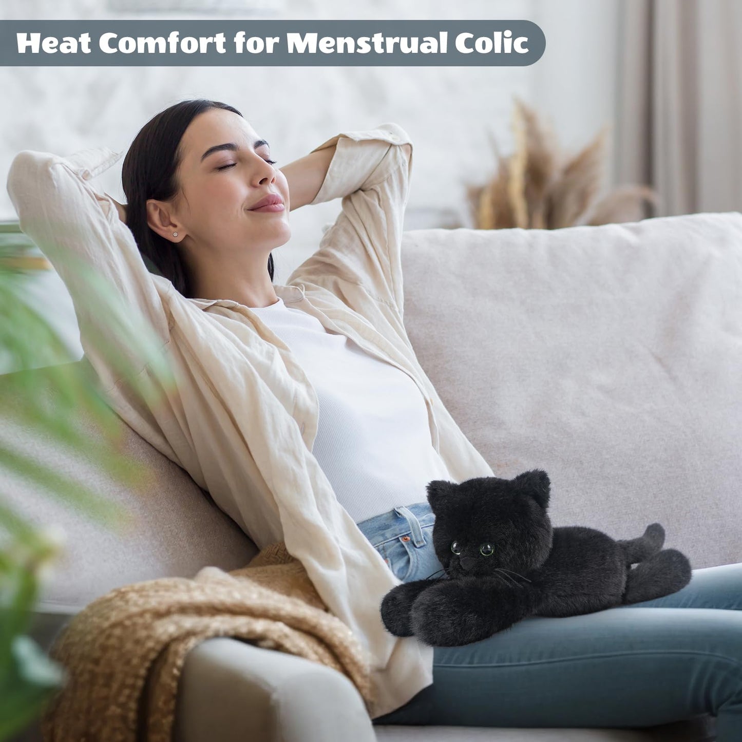 SuzziPals Heatable & Coolable Black Cats Stuffed Animals, Microwave Heating Pad Animal for Discomfort, Black Cats Plush for Companion, Cat Plushies Lavender Stuffed Animal, Stuffed Cat Toys Gift
