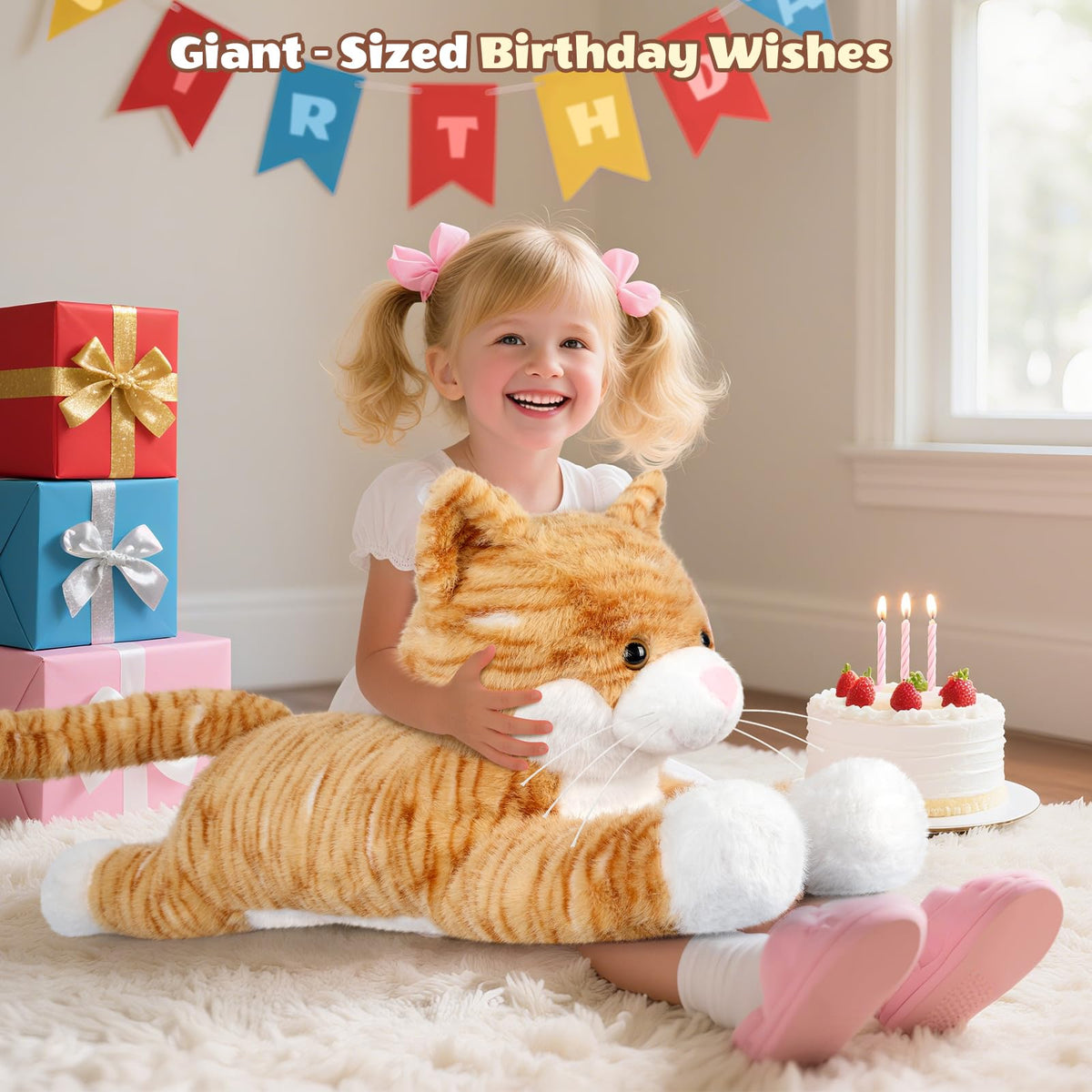 SuzziPals Giant Cat Plush 30", Jumbo Soft Orange Cat Stuffed Animal, Giant Plush Toys for Relaxation & Comfort, Huge Cuddly Cats Plushies Gifts for Boys and Girls