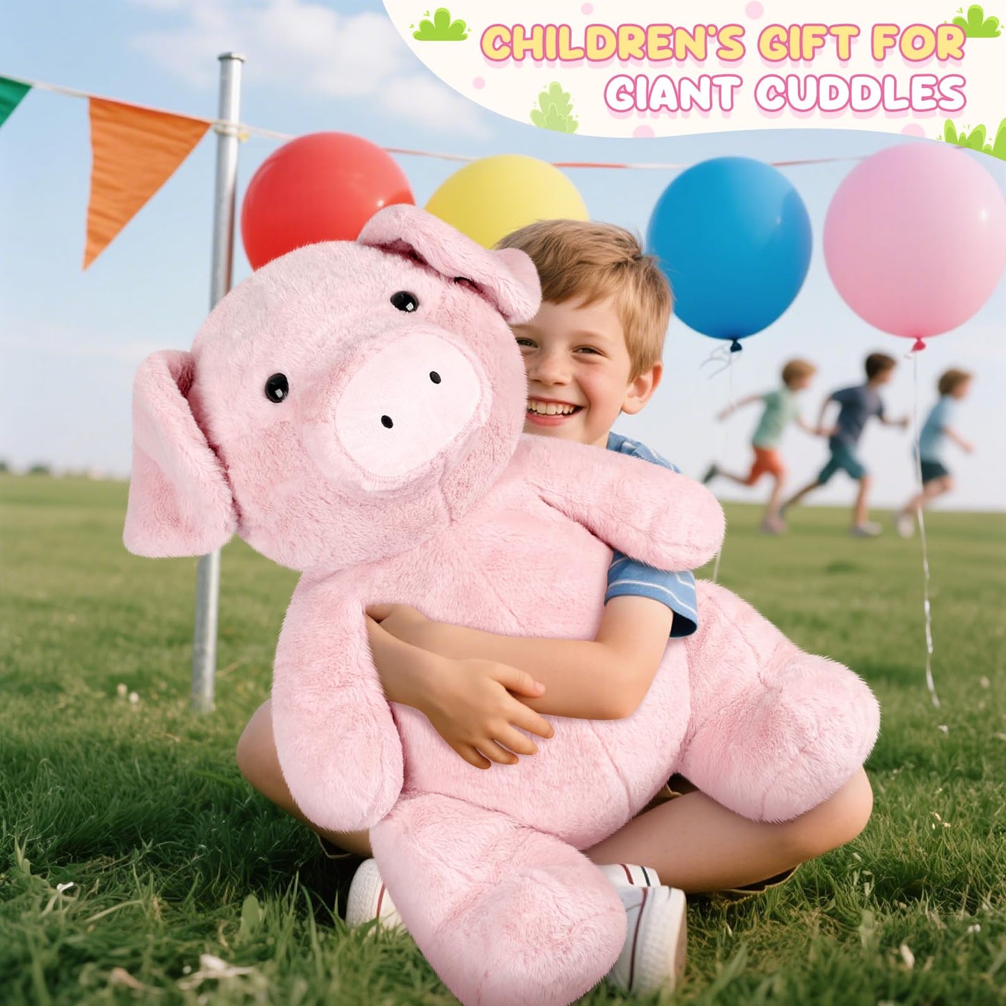 SuzziPals Giant Pink Pig Stuffed Animal 30", Jumbo Soft Giant Stuffed Animal, Big Pigs Cute Plush Toys Hugging Pillow for Stress Relief & Sleep Aid, Huge Cuddly Pig Plush Gift for Kids Adults