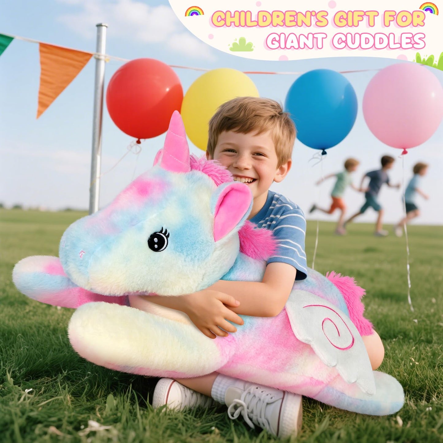 SuzziPals Giant Rainbow Unicorn Stuffed Animal 30", Jumbo Soft Big Stuffed Animals, Giant Plush Toys Hugging Pillow for Stress Relief & Sleep Aid, Huge Cuddly Cute Plushies Unicorn Gifts for Kid Adult