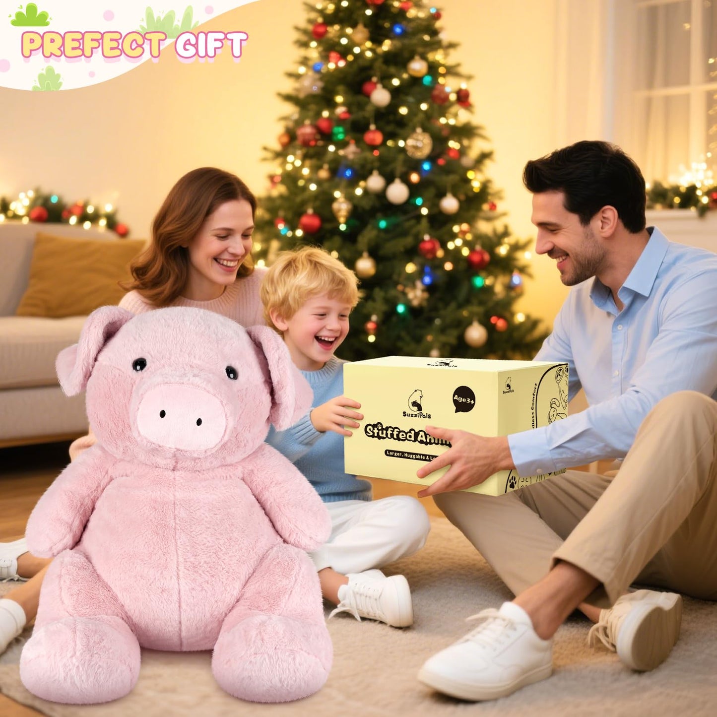 SuzziPals Giant Pink Pig Stuffed Animal 30", Jumbo Soft Giant Stuffed Animal, Big Pigs Cute Plush Toys Hugging Pillow for Stress Relief & Sleep Aid, Huge Cuddly Pig Plush Gift for Kids Adults