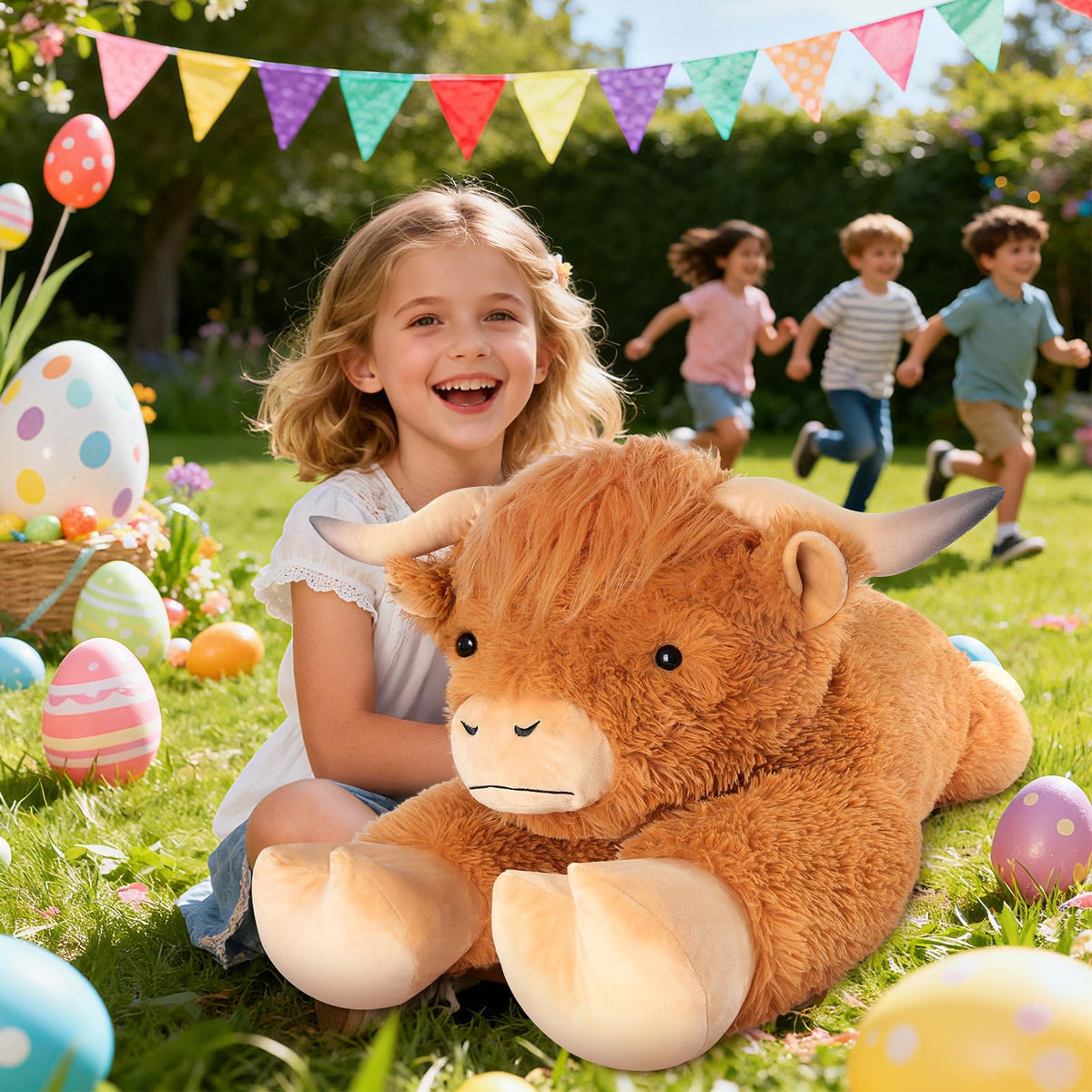 SuzziPals 43 inch Giant Highland Cow Stuffed Animal, Lifelike Huge Cow Stuffed Animal for Stress Relief & Companion, Extra Soft Cow Plush, Huge Big Plushies Highland Cows Gifts for Kids Adults