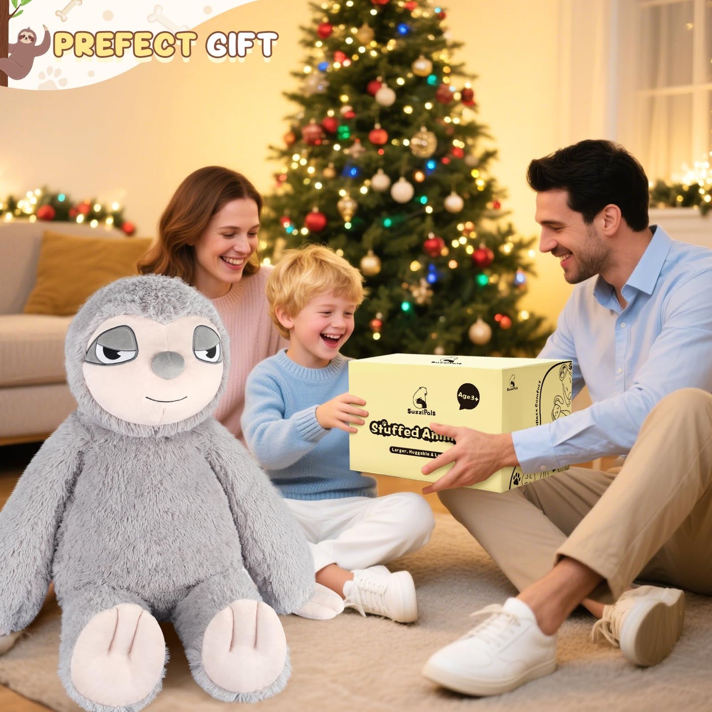 SuzziPals Huge Sloth Stuffed Animal 30", Jumbo Soft Sloth Stuffed Animals, Big Plushies for Stress Relief & Sleep Aid, Cuddly Giant Plush Gifts for Kids Adults