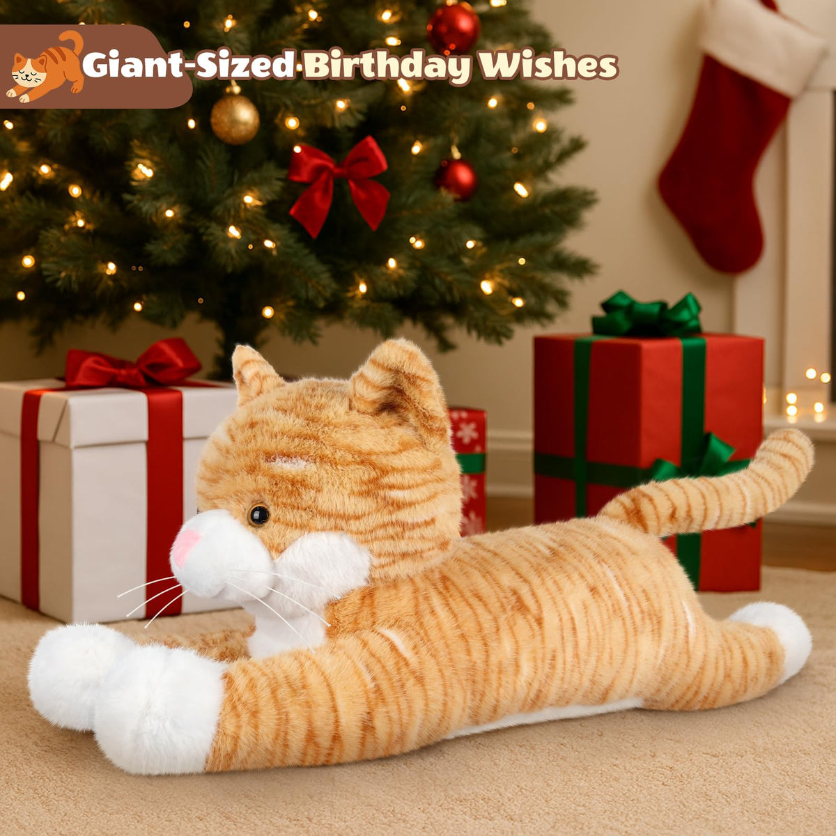 SuzziPals Giant Cat Plush 30", Jumbo Soft Orange Cat Stuffed Animal, Giant Plush Toys for Relaxation & Comfort, Huge Cuddly Cats Plushies Gifts for Boys and Girls