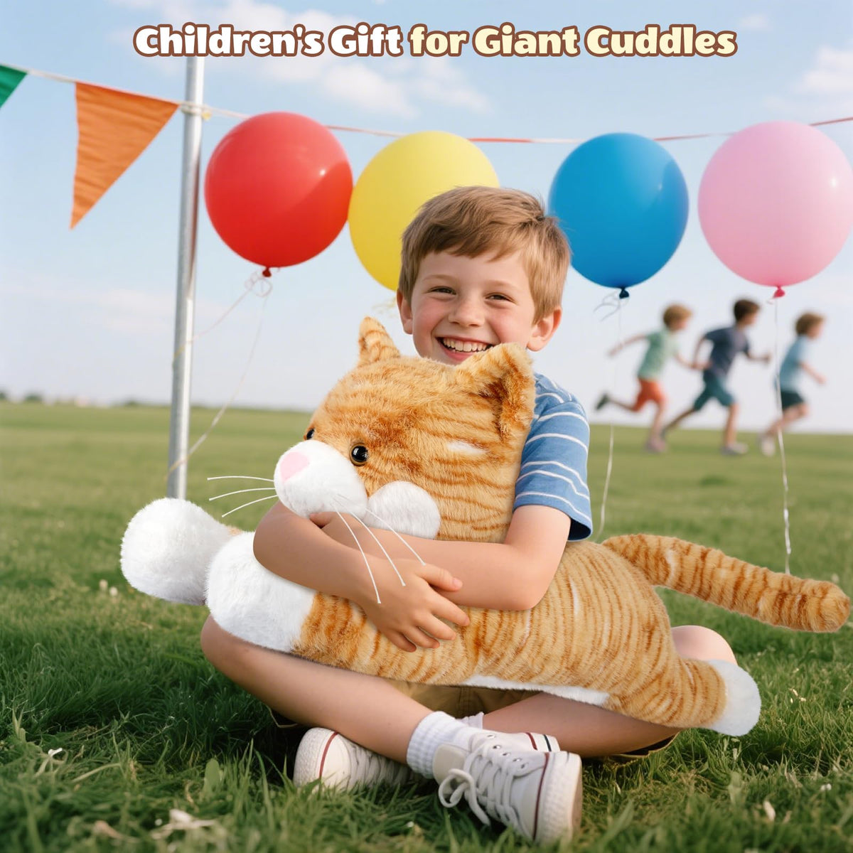 SuzziPals Giant Cat Plush 30", Jumbo Soft Orange Cat Stuffed Animal, Giant Plush Toys for Relaxation & Comfort, Huge Cuddly Cats Plushies Gifts for Boys and Girls
